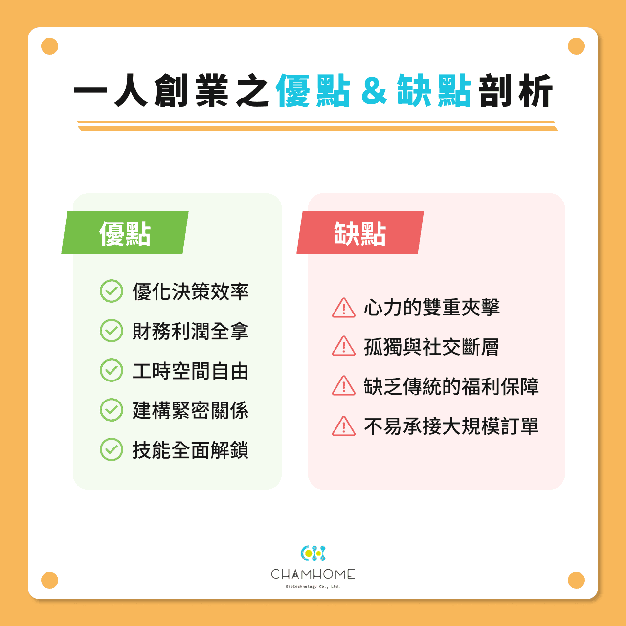 一人創業之優點&缺點剖析